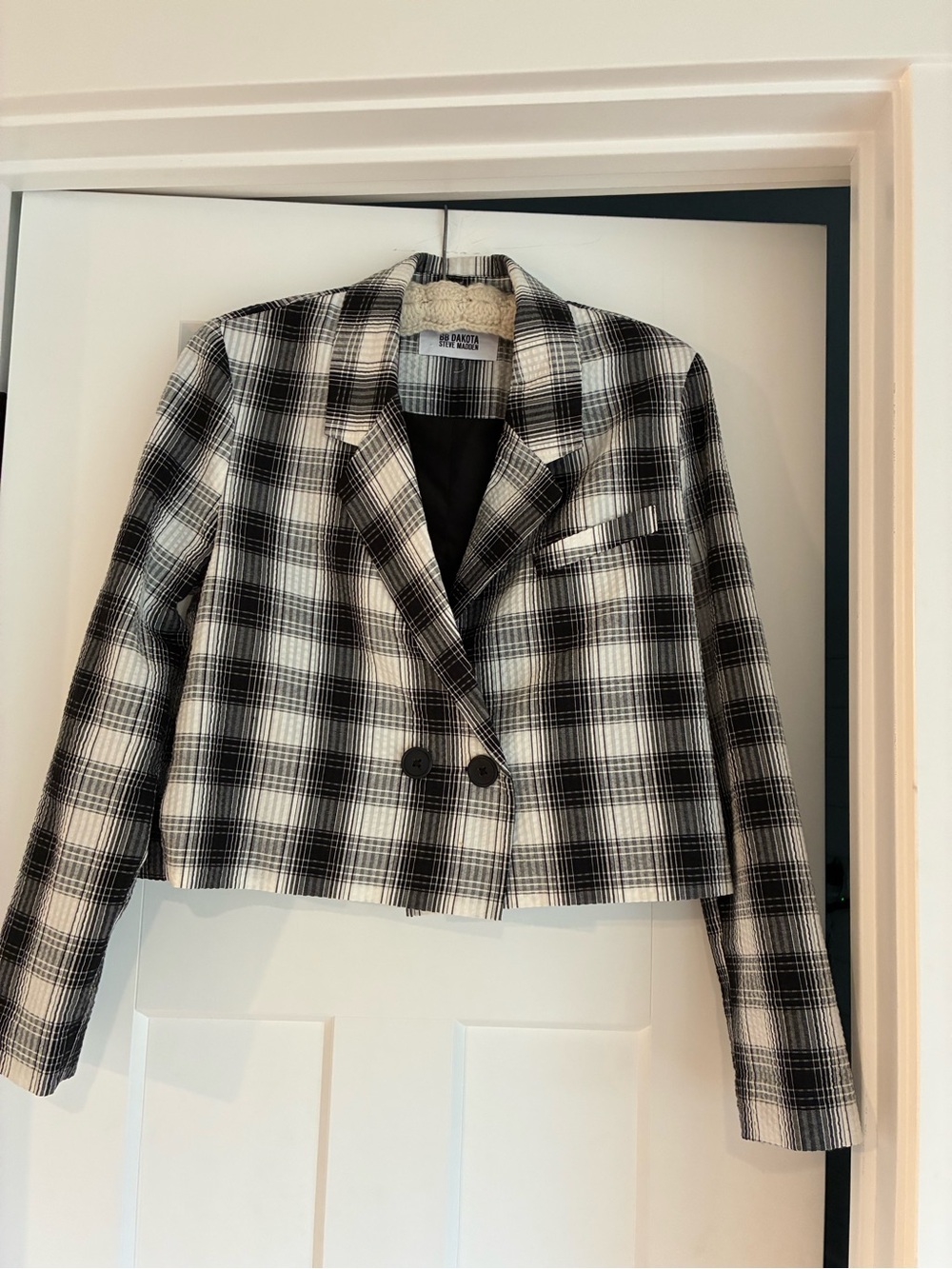 BB Dakota Black and White Plaid Cropped Blazer Jacket Medium Lightweight School